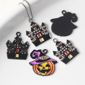 Alloy Halloween Pumpkin Castle Enamel Charms For DIY Jewelry Making Festive Witch Hat Drip Oil Pendants Accessories