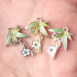 Bamboo leaf and plum blossom pendants with zircon inlays for DIY jewelry making