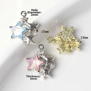 Sternanhänger aus Legierung mit Harz und Zirkon, 19 mm für DIY Schmuckherstellung