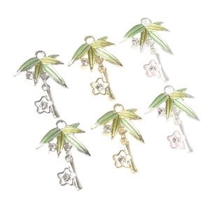 Bamboo leaf charm with enamel gradient leaves and zircon flower for DIY jewelry making