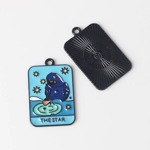 Detailed front and back view of alloy parrot The Star tarot card pendant for DIY jewelry