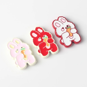 Minimalist enamel rabbit charms with carrots in pink red and white alloy