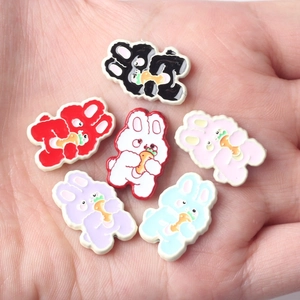 DIY cartoon bunny pendants in six colors holding carrots for handmade jewelry