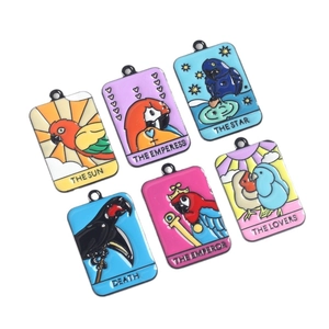 6pcs parrot tarot enamel charms set featuring sun moon and lovers for jewelry making DIY