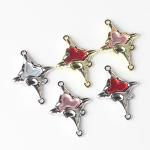 Cross star alloy connector pendants with heart resin inlay for DIY jewelry making
