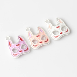 Three-color fox mask alloy charms in purple, pink, and white for DIY jewelry making
