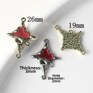 Alloy cross connectors with red heart resin for DIY necklace and bracelet jewelry making