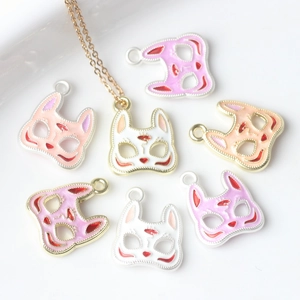 Japanese Kitsune Fox Mask Enamel Pendant Alloy Drip Oil Jewelry Finding For DIY Necklace Bracelet Making Craft Accessory