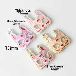 Minimalist alloy fox mask pendant for jewelry making with dimensions and 2mm aperture