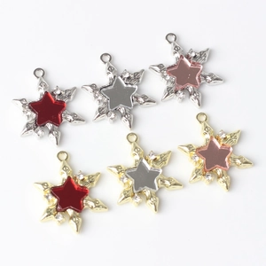 Set of 6 snowflake star alloy pendants with colorful resin inlay for DIY jewelry making