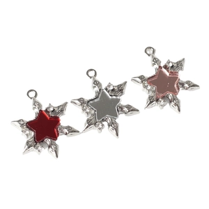Alloy hexagon star pendants with snowflake details in red, gray and pink resin finish