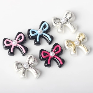 DIY bow-shaped resin beads with pearls for jewelry making in various colors