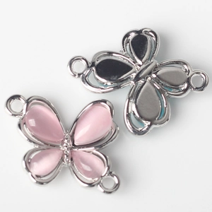 Dual-ring alloy butterfly connectors with pink and grey resin for DIY jewelry making