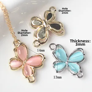 Alloy resin butterfly connectors for DIY jewelry making in pink and blue 14x13mm