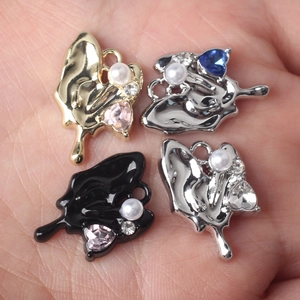 Lava heart charms with pearls and zircons for DIY jewelry making in multiple finishes