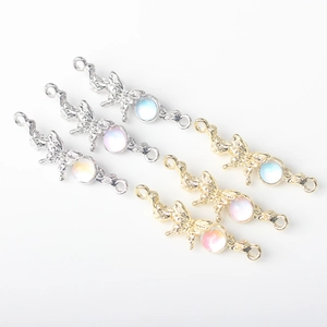 Conectores de mariposa en oro y plata con ópalo para la creación de joyas DIY
