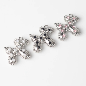 Cross-shaped alloy pendants with pearl and rhinestone inlay for DIY jewelry crafting