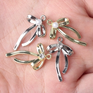 Colgantes de lazo para joyería DIY con circonita y perlas en oro y plata