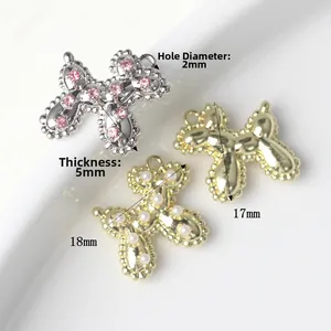 Balloon dog pendants with pearls and rhinestones for DIY jewelry making 18x17mm