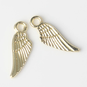 Detailed pair of golden alloy feather wing pendants for DIY necklace and jewelry making