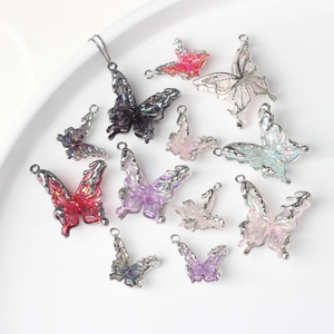 Colorful resin butterfly pendants with silver metal frames for DIY jewelry making