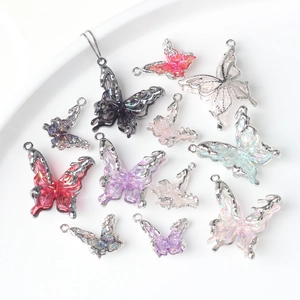 Butterfly Pendant Charm Alloy Resin Iridescent Inlay Liquid Metal Style DIY Jewelry Finding For Necklace Bracelet Accessories