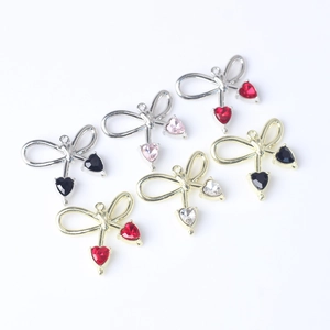 Colgante de lazo con circonitas de corazón en plata y oro para creación de joyas DIY
