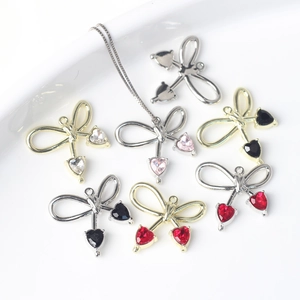 Colgante de Lazo de Corazón de Aleación Accesorios de Joyas DIY Para Collar Pulsera Pendiente Diamantes de Imitación Mujeres