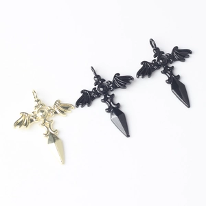 Gothic alloy cross wing pendants in gold and black finishes for DIY jewelry making