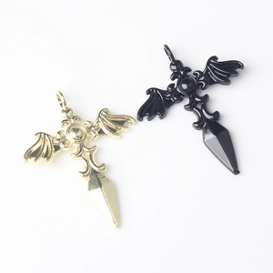 Gothic cross wing pendants in gold and black finishes for DIY jewelry making