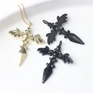 Gothic Alloy Bat Wing Cross Pendant Dagger Sword Charm For DIY Necklace Bracelet Earring Jewelry Making Accessory Gold Black