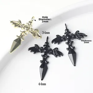 Gothic alloy cross wing pendants in gold and black finishes for DIY jewelry making