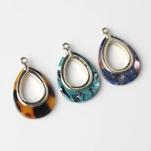 Water-drop alloy acetate resin pendants with amber tortoise and marble patterns