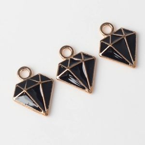 Tres colgantes de aleación dorada en forma de diamante con esmalte negro para DIY