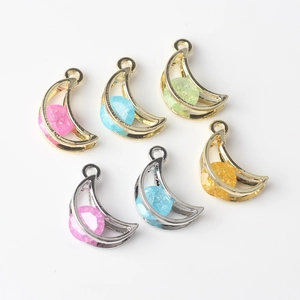 Minimalist moon-shaped zircon resin pendants in gold and silver alloy frames for DIY jewelry
