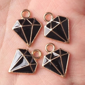 Colgantes de aleación dorada con forma de diamante y esmalte negro para bisutería DIY