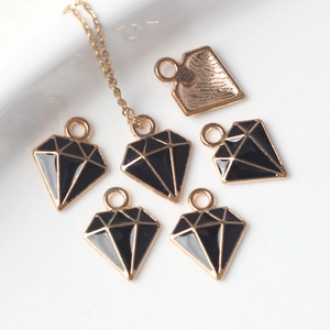 Dijes de Aleación y Esmalte con Forma de Diamante Chapado en Oro Colgantes Negros para Creación de Joyas Collar Pulsera
