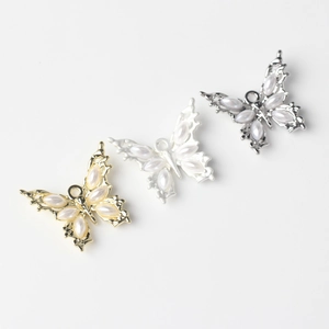Pendentifs papillon en alliage avec perles en couleurs or, argent et noir pour bijoux