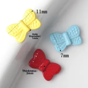 Colorful alloy bow beads in yellow, blue and red for DIY jewelry making 11x7mm