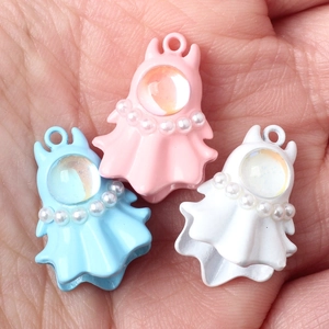 Ghost charms with faux pearls and iridescent beads for DIY jewelry making in pink blue white