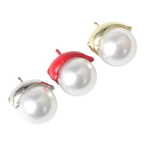 Three acorn pearl charms with gold, red, and silver caps for DIY jewelry making