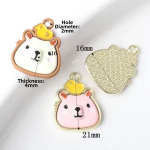 Cartoon capybara charms with duck topper for jewelry making, dimensions 16x21mm