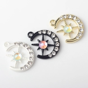 Stern- und Mondanhänger mit Zirkonia-Inlay in Gold, Silber und Schwarz für DIY-Schmuck