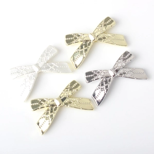 Alloy bow charms in four metallic finishes with lattice pattern for DIY jewelry making