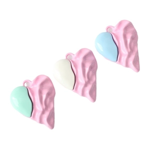 Pink heart pendants with colorful mixed patchwork for DIY jewelry necklaces and earrings