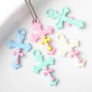 Kleurrijke Dubbele Laag Legering Kruis Hanger Macaron Gelakte Kruis Kralen Voor DIY Ketting Armband Sieraden Maken