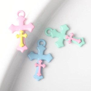 Gekleurde macaron legering kruis hangers voor DIY sieraden in roze blauw en groen