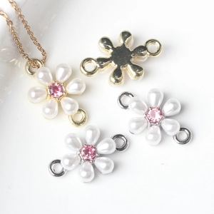 Legering Nep Kunstparel Bloem Sieraden Connectoren Met Roze Strass Voor DIY Ketting Armband Maken Accessoires