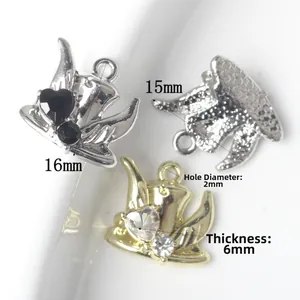 Alloy zircon tea pot pendant with silver and gold plating for DIY jewelry making