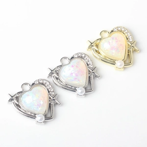 Elegantes colgantes de corazón con pedrería, resina de opalo y perla para joyería DIY